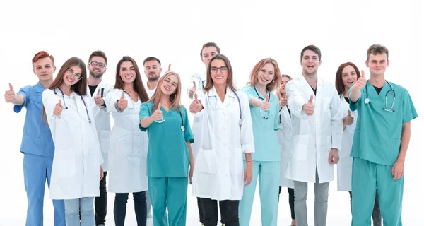 Top view. a group of smiling doctors looking at the camera. — Stock Photo, Image