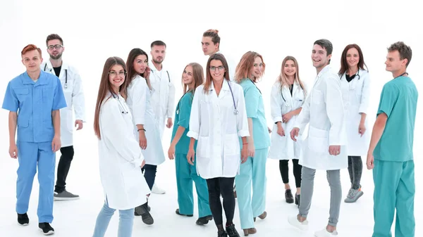 Vista dall'alto. un gruppo di medici sorridenti che ti indicano. — Foto Stock