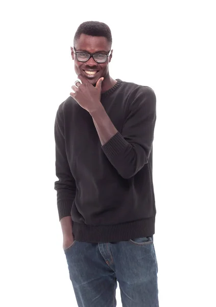 Chico feliz en ropa de otoño de moda. aislado en blanco — Foto de Stock