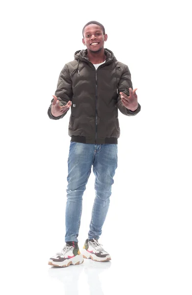 Lässiger Typ in Jeans und Herbstjacke. isoliert auf weiß — Stockfoto