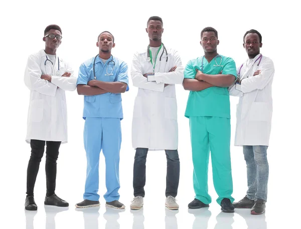 Międzynarodowa grupa pracowników służby zdrowia. izolowany na białym — Zdjęcie stockowe