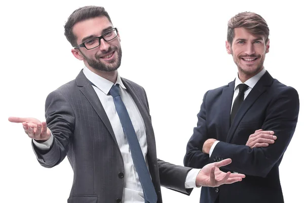 En pleno crecimiento. dos hombres de negocios de pie juntos — Foto de Stock