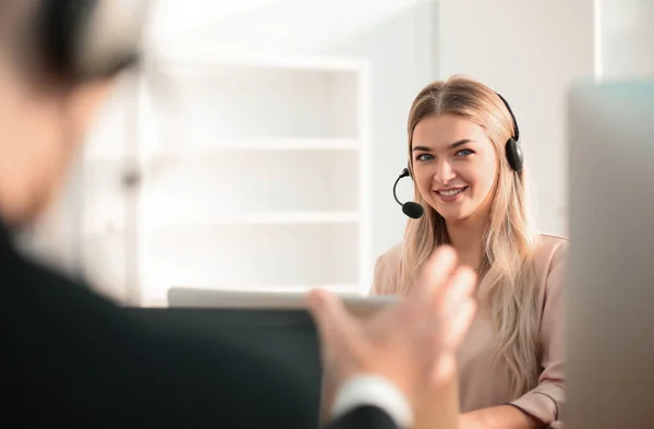 Close up. call center employee in the workplace. — Stock Photo, Image