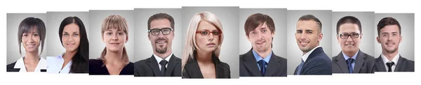 Collage panoramique de portraits de jeunes entrepreneurs. — Photo