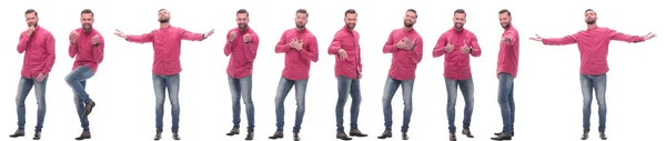 Collage van foto 's van een emotionele man in een rood shirt — Stockfoto