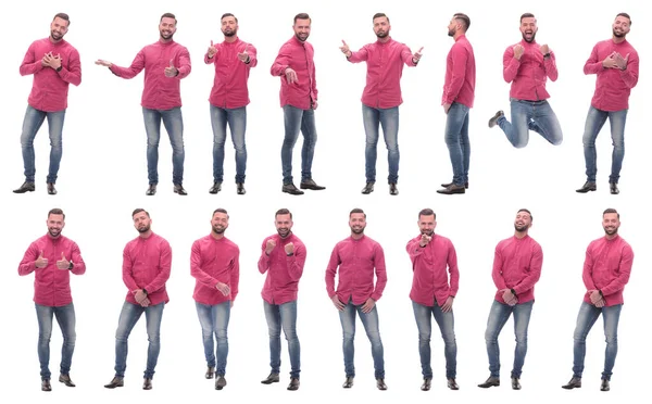 Kollaasi kuvia emotionaalinen mies punainen paita — kuvapankkivalokuva