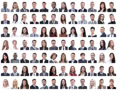 Bir beyazın üzerinde izole edilmiş başarılı çalışanların portreleri