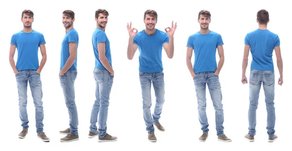 Вид сбоку. современный молодой человек в джинсах. — стоковое фото