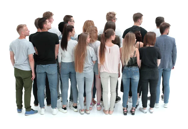 Bakifrån. en grupp ungdomar som tittar åt ett håll — Stockfoto