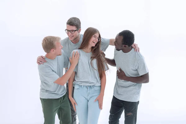 Grupo de jovens em camisetas idênticas . — Fotografia de Stock