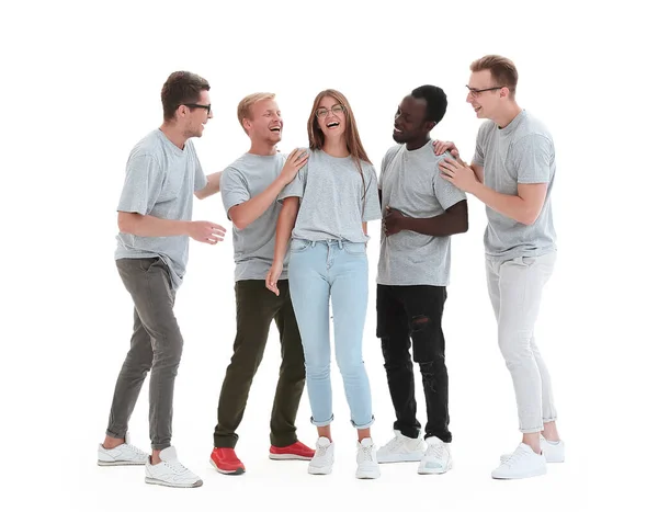 En pleno crecimiento. grupo de jóvenes diversos en camisetas idénticas —  Fotos de Stock