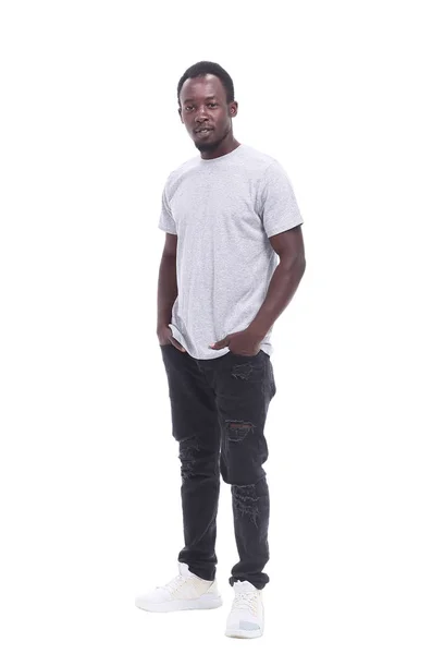 V plném růstu. pohledný chlap v džínách a tričku — Stock fotografie