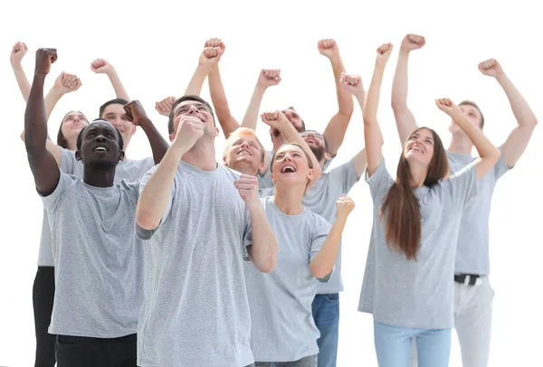 Grupo de jovens felizes e diversificados. isolado em branco — Fotografia de Stock