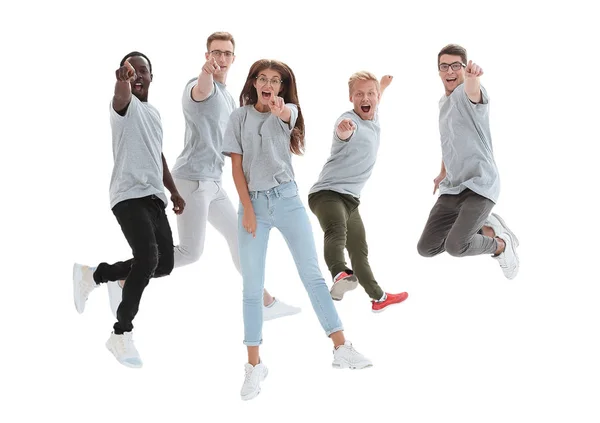 In volle groei. een groep gelukkige dynamische jongeren — Stockfoto