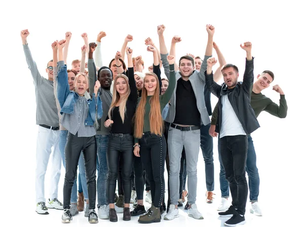 I full tillväxt. en grupp glada ungdomar — Stockfoto