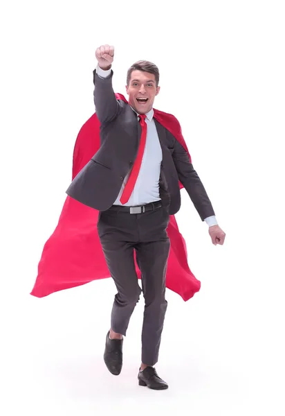 Full length . happy businessman superhero runs towards his goal. — Stock Photo, Image