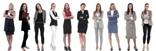 Panoramiczny kolaż grupy młodych kobiet biznesu odnoszących sukcesy. — Zdjęcie stockowe