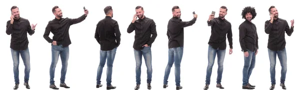 Foto collage van een moderne jongeman met een smartphone — Stockfoto