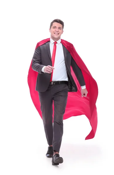 Confident businessman in superhero Cape striding forward. — Stock Photo, Image