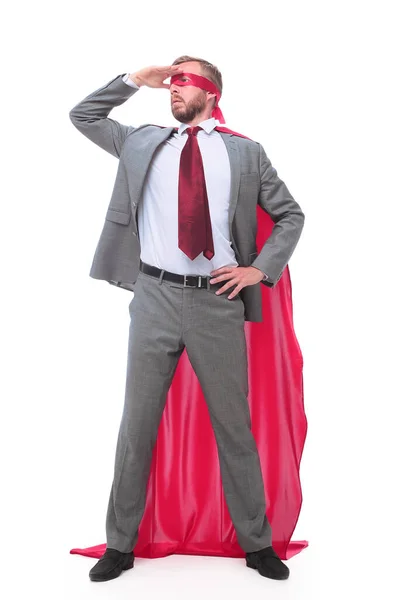 Superhero businessman staring intently into the distance. — Stock Photo, Image
