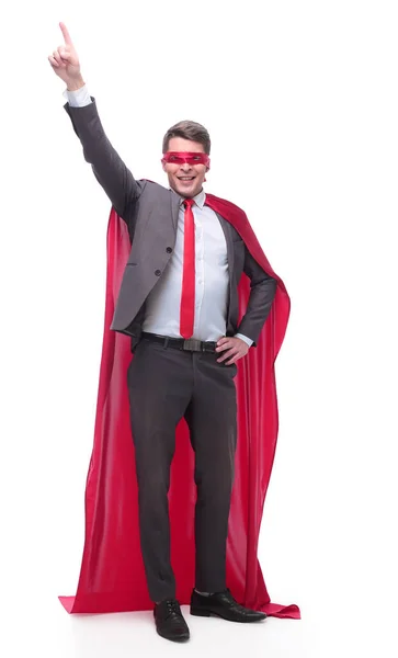 In full growth. superhero businessman pointing the right direction — Stock Photo, Image