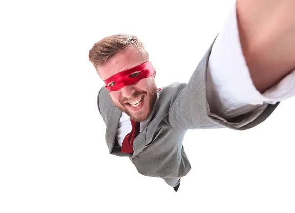Confident superhero businessman flying forward. photo with space for text — Stock Photo, Image