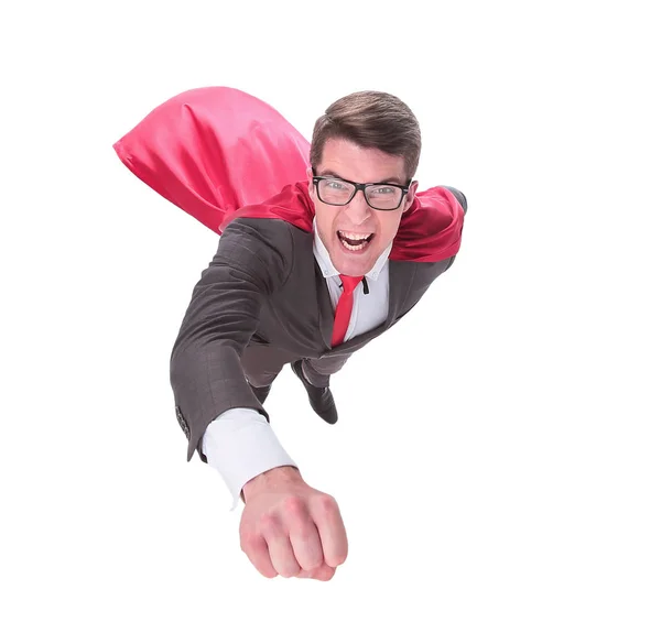 Confident superhero businessman is flying to you — Stock Photo, Image