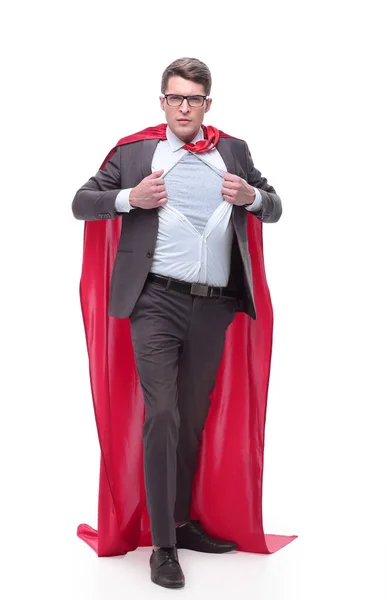 En pleno crecimiento. hombre de negocios gritando en pose de superhéroe — Foto de Stock