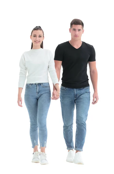 In piena crescita. casual giovane coppia a piedi insieme — Foto Stock