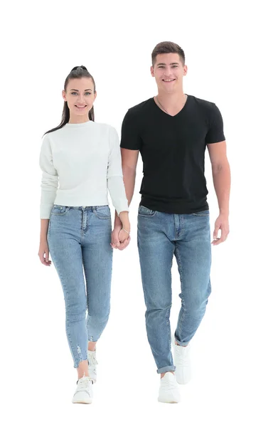 In full growth. casual young couple walking together — Stock Photo, Image