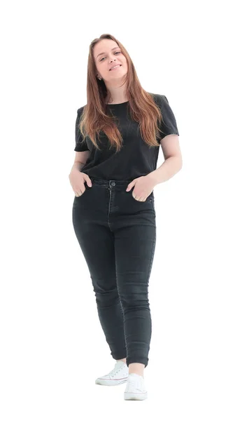 In volle groei. casual jonge vrouw in zwart outfit — Stockfoto