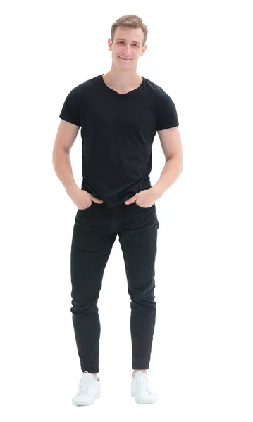 In volle groei. een knappe jongeman in een zwart t-shirt — Stockfoto