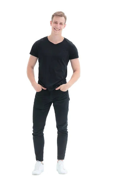 In vollem Wachstum. ein hübscher junger Mann in einem schwarzen T-Shirt — Stockfoto