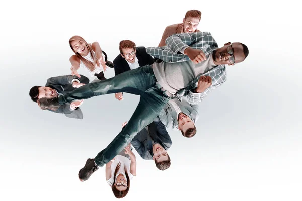 Top view.business team throws up their leader — Stock Photo, Image
