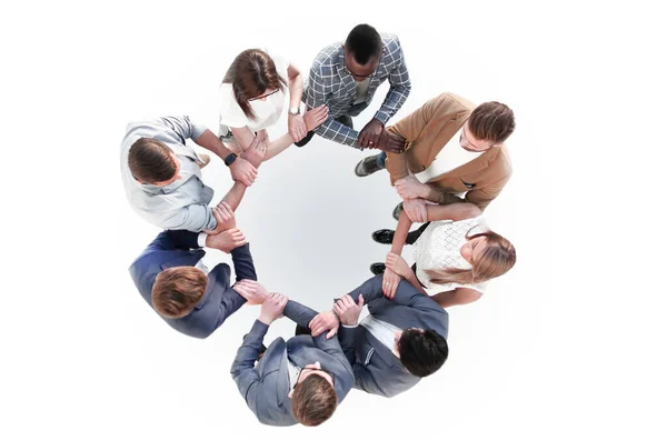 Top view.the επιχειρηματική ομάδα κρατά ο ένας τον άλλο τα χέρια — Φωτογραφία Αρχείου