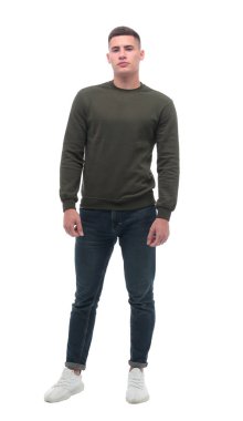 Tam gelişim. Pantolon giyen kendine güvenen genç adam. .