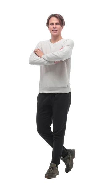 Handsome guy in white longsleeve posing for the camera — Stock Photo, Image