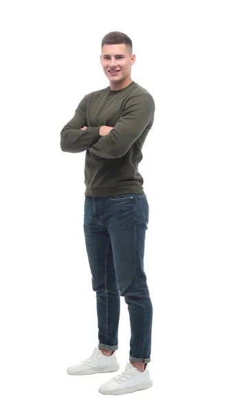В полном росте. уверенный молодой человек в джинсах . — стоковое фото
