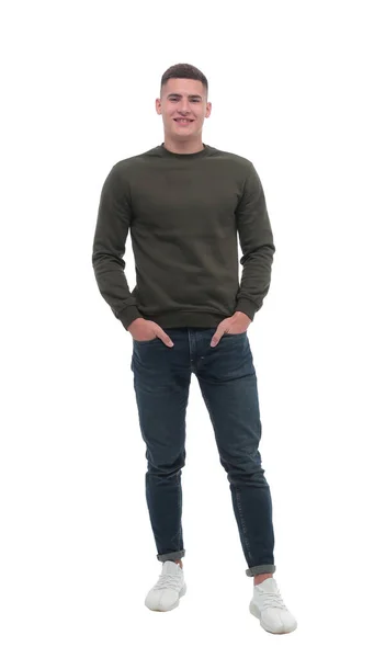 Em pleno crescimento. sorrindo homem comum em jeans — Fotografia de Stock