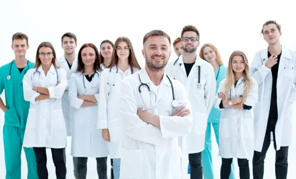 Üst Manzara. Bir grup gülümseyen doktor seni işaret ediyor.. — Stok fotoğraf