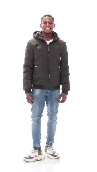 Tipo casual en jeans y chaqueta de otoño. aislado en blanco — Foto de Stock