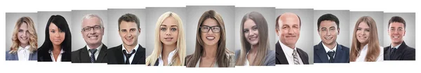 Colagem panorâmica de retratos de empresários de sucesso — Fotografia de Stock