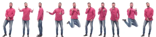 Collage de fotos de un hombre guapo con una camisa roja — Foto de Stock