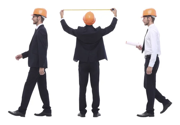 In volle groei .een gekwalificeerde architect in een oranje helm — Stockfoto
