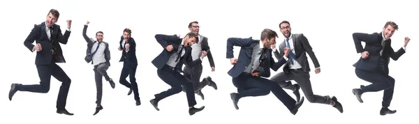 En pleno crecimiento. dos alegres personas de negocios bailando — Foto de Stock