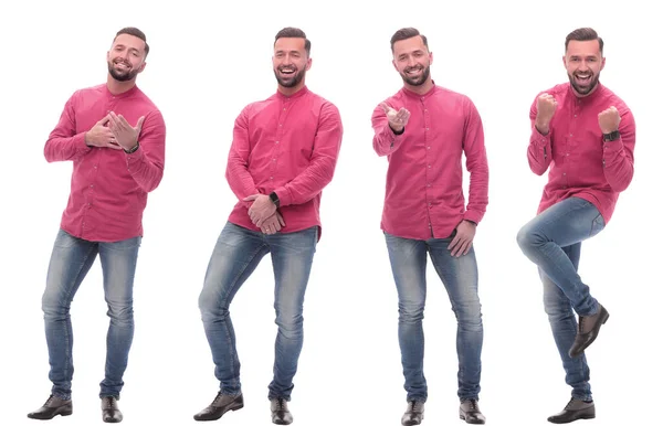 Collage de fotos de un hombre de moda en jeans. — Foto de Stock