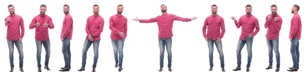 Collage of photos of a handsome man in a red shirt — Stock Photo, Image