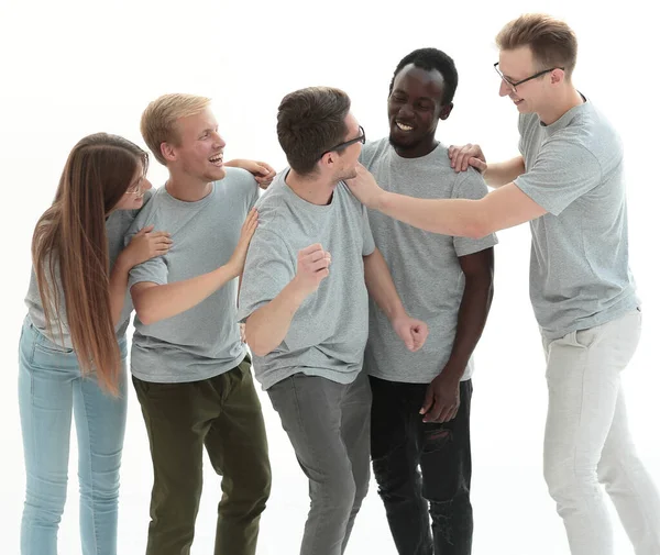 Ομάδα διαφορετικών φιλικών νέων ανθρώπων. απομονωμένο σε λευκό — Φωτογραφία Αρχείου