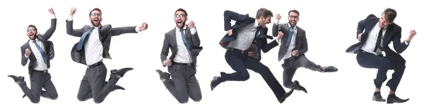 In volle groei. twee vrolijke dansende zakenmensen — Stockfoto
