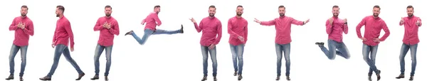 Colagem de fotos de um homem emocional em uma camisa vermelha — Fotografia de Stock